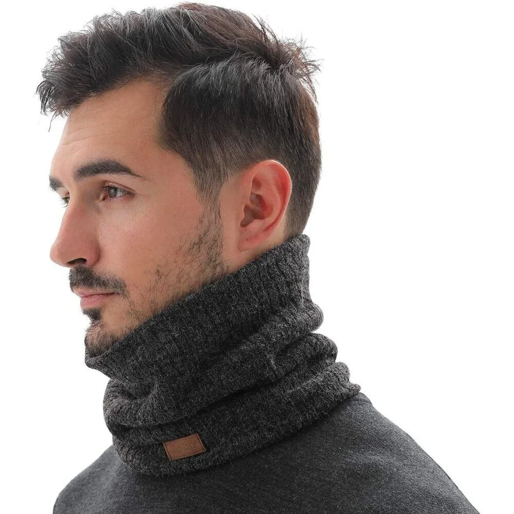 Men's Black Dark Grey Winter Ski Neck Gaiter Face Scarf Fleece Windproof Scarves